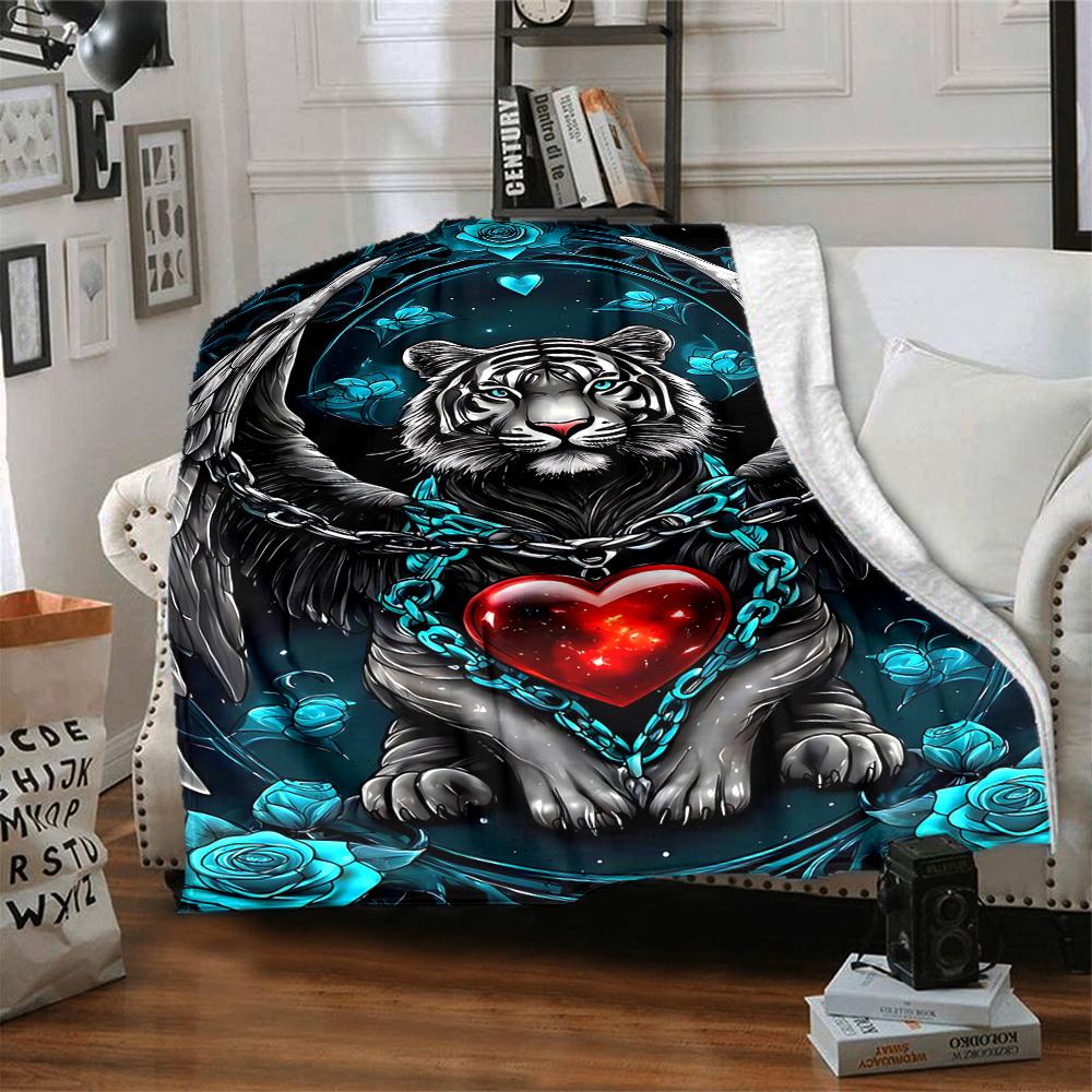 1PC Tiger Angel Heart Chain Design Print Blanket, Soft Throw Blanket - Warm & Cozy for Couch, Bed, Office, and Travel yy250912190