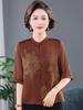 Spring/Summer Medium-Sleeve Shirt for Middle-Aged/Elderly Women - Stylish Cardigan Top