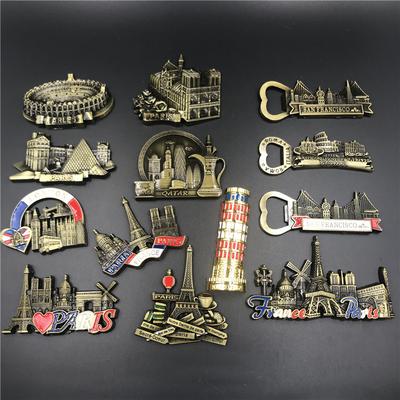 UK Itálie Francie Kovové magnetické samolepky na ledničku 3D samolepky na ledničku jednoduché krajiny
