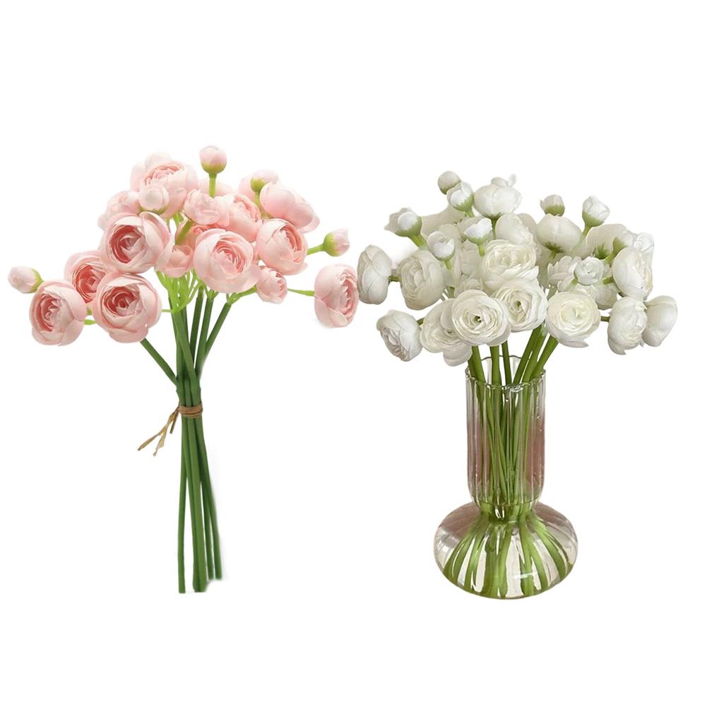 Ranunculus Faux Flower Set 24 Pcs Artificial Silk-Like Blooms for Vase Arrangements Home Decor Wedding Centerpieces and Styling