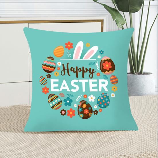 Throw Pillow Case Rabbits Colorful Eggs Carrots Home Decoration Polyester Peach Skin Easter Party Pillow Cover for Indoor