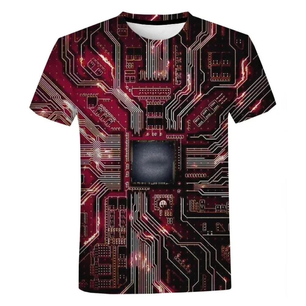 Clothing Cool Motherboard CPU Mainboard T-shirt Short Sleeve Tops Tees 3D Circuit Board Electronic Chip Graphic T Shirts for Men