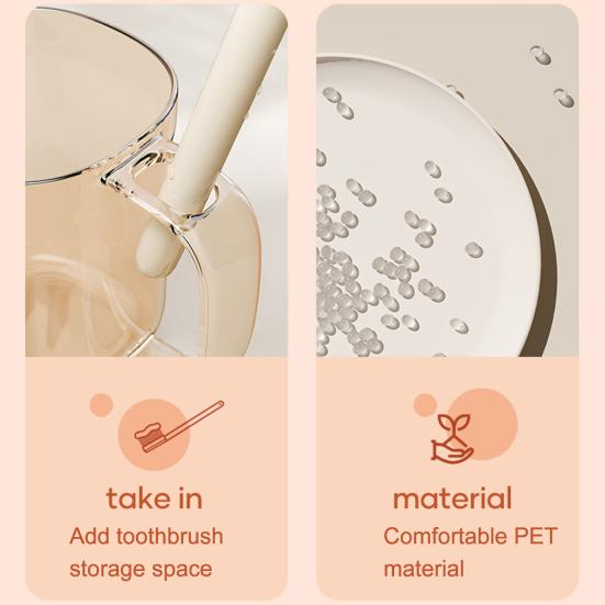 Mouthwash Cup Non-Slip Handle Smooth Round Mouth Transparent Body Rabbit Bear Design Bathroom Cup with Toothbrush Slot