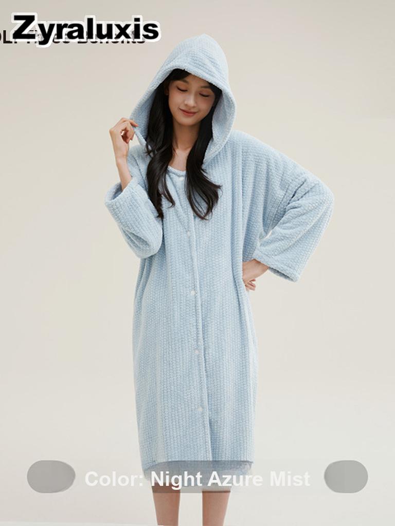 Women's Plush Bathrobe with Hooded Sleepwear for Warm Cozy Comfort