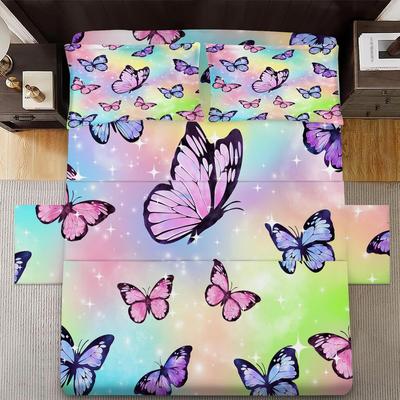 Color Butterfly Pattern Mattress Four-Piece Bedding Set Bedroom Dormitory Bedding Decoration