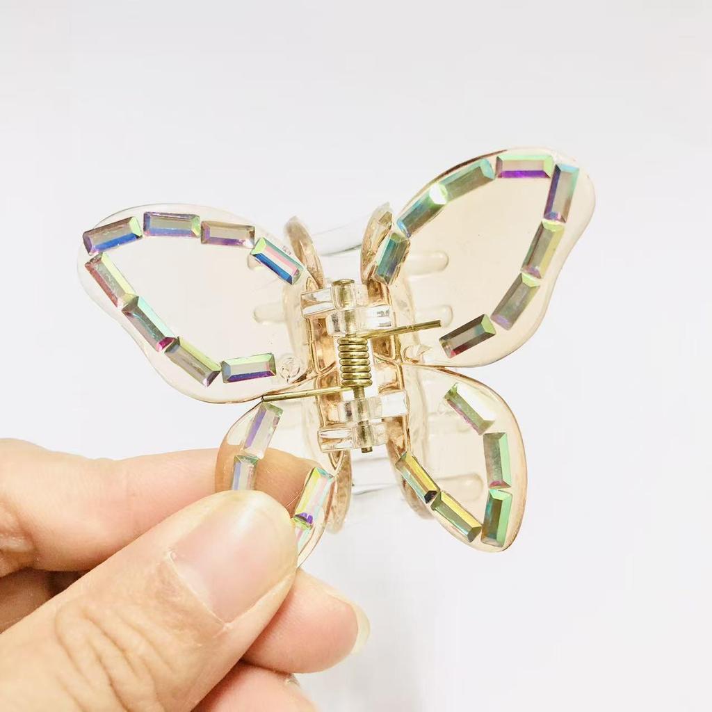 Frosted Glitter Crystal Butterfly Hair Clips - Transparent & Colorful
