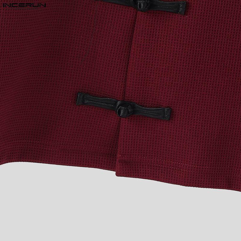 INCERUN Summer Men Lapel Neck Short Sleeve Vintage Knot Casual Shirts Tops