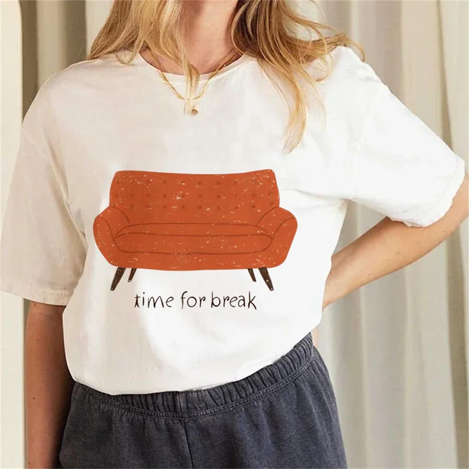 Cute Pattern Summer Top Fashion Style Watercolor Painting Fashion Round Neck Printed Short Sleeved Women s Clothing T-Shirt S