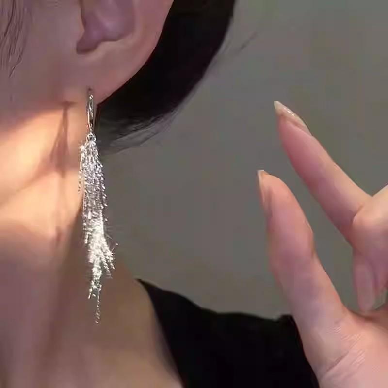 Shiny Long Tassel Glitter Drop Earrings for Women Fashion Long Chain Dangle Earring Wedding Party Jewelry Gifts