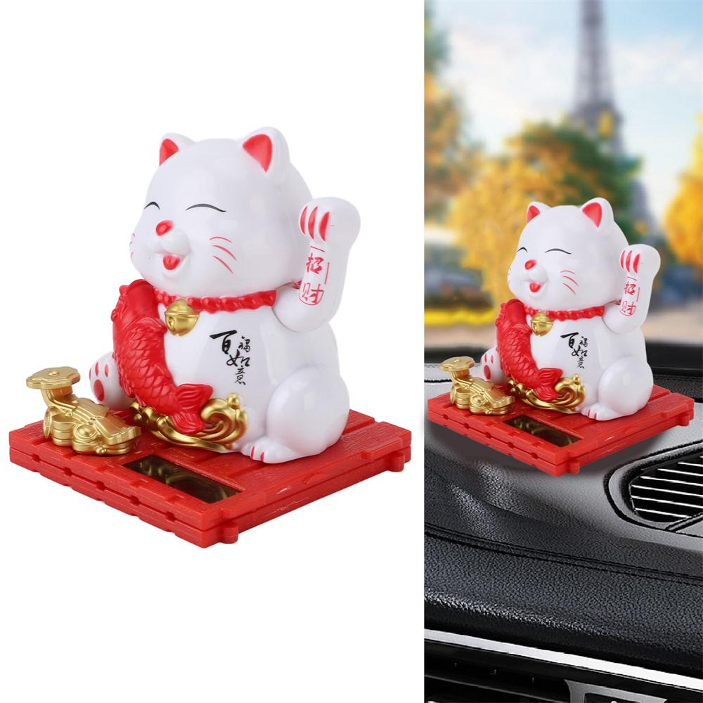 Solar Powered Lucky Cat Waving Hand Beckoning Fortune Cat Figurines for Car Dashboard/Home Decor