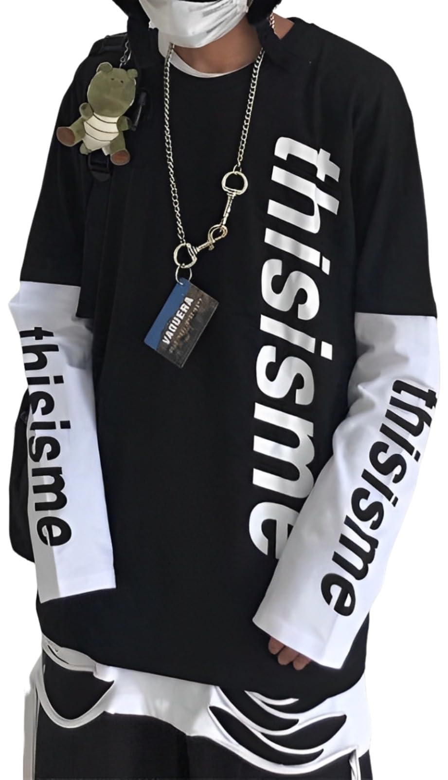 

Многослойный лонгслив английский удлиненный крой и американский стрит весна и осень без длинного без круглого выреза бедро монохромный черный [Aspersio] лук, рукава, логотип,