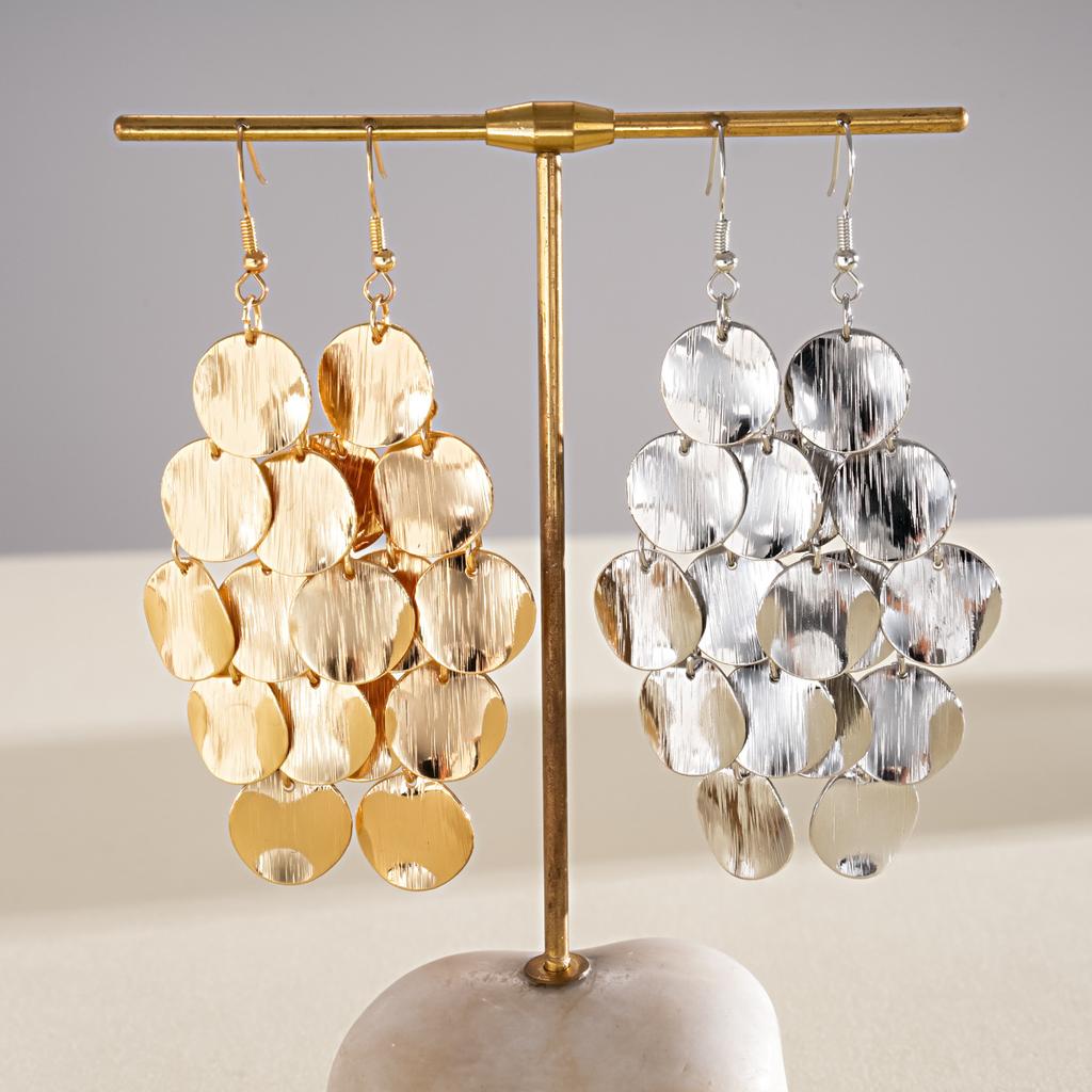 European and American round geometric round fringed ear hook retro temperament exaggerated earrings niche high fashion earrings