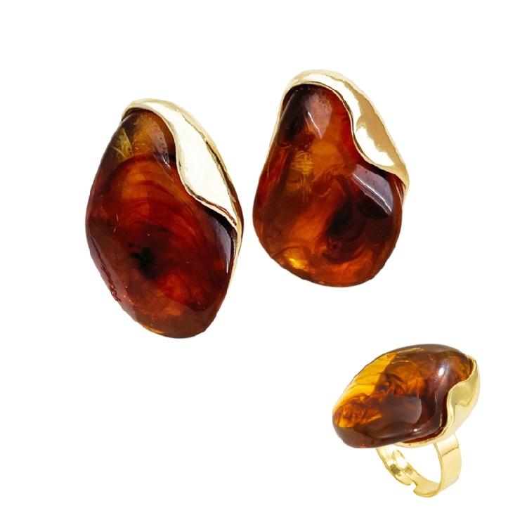 Stylish Ombres Irregular Rings Earrings Set Resin Alloy Texture Fashion Accessory Suitable for Fashion Lady Women Present