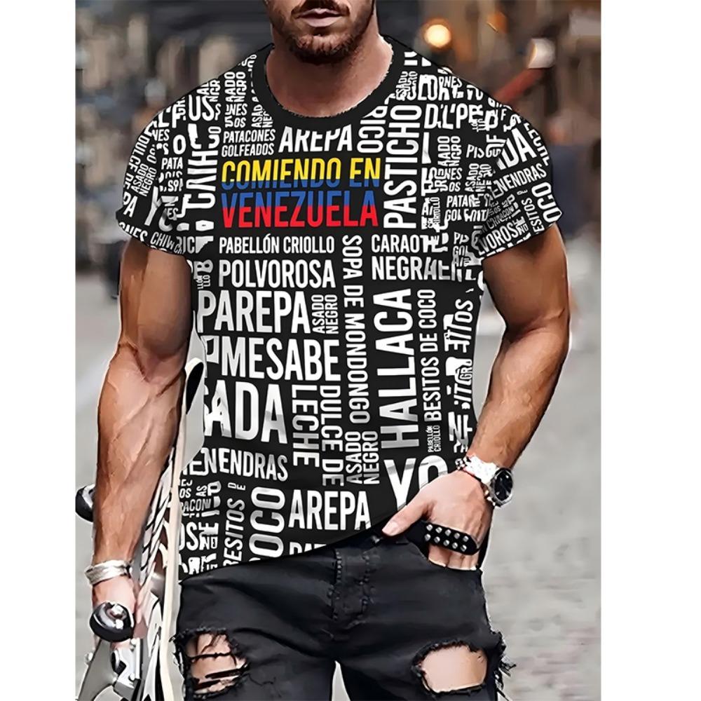 Comfortable Men's Casual 3d Printed Crew Neck T-shirt Polyester Blend Regular Slightly Stretched Fashion Summer Short Sleeve Top