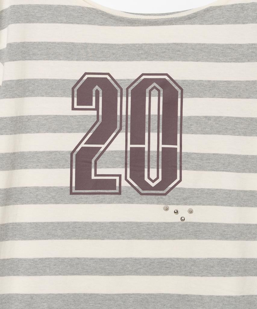 MILLO WOMEN Off-Shoulder Striped T-Shirt [Melange Gray]