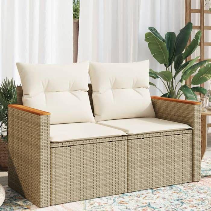 VidaXL Garden Sofa with Cushions 2-seater Beige Braided Resin 366082