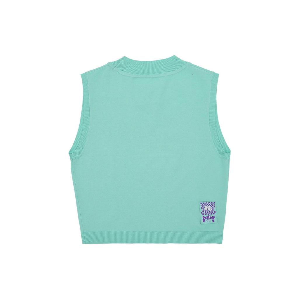 Li Ning Badfive Holiday Carnival Letter Print Crew Neck Pullover Vest Women Tops Ice-Green AMVS006-2
