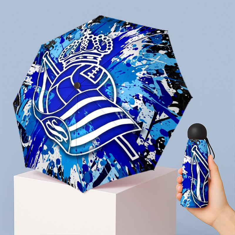 Real Sociedad FC Mini 5 Fold Pocket Umbrella Compact Lightweight Anti UV Rain Sun Protection Umbrella Portable Travel Umbrella