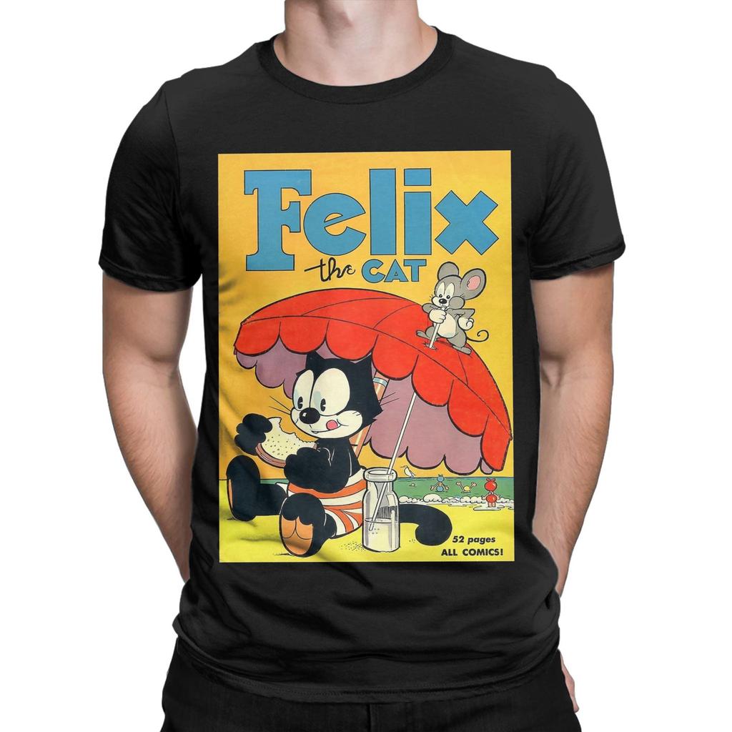 F-Felix le Chat à la plage T-shirt Unisexe Merch 100% Coton T-shirt Mode Hauts T-shirt