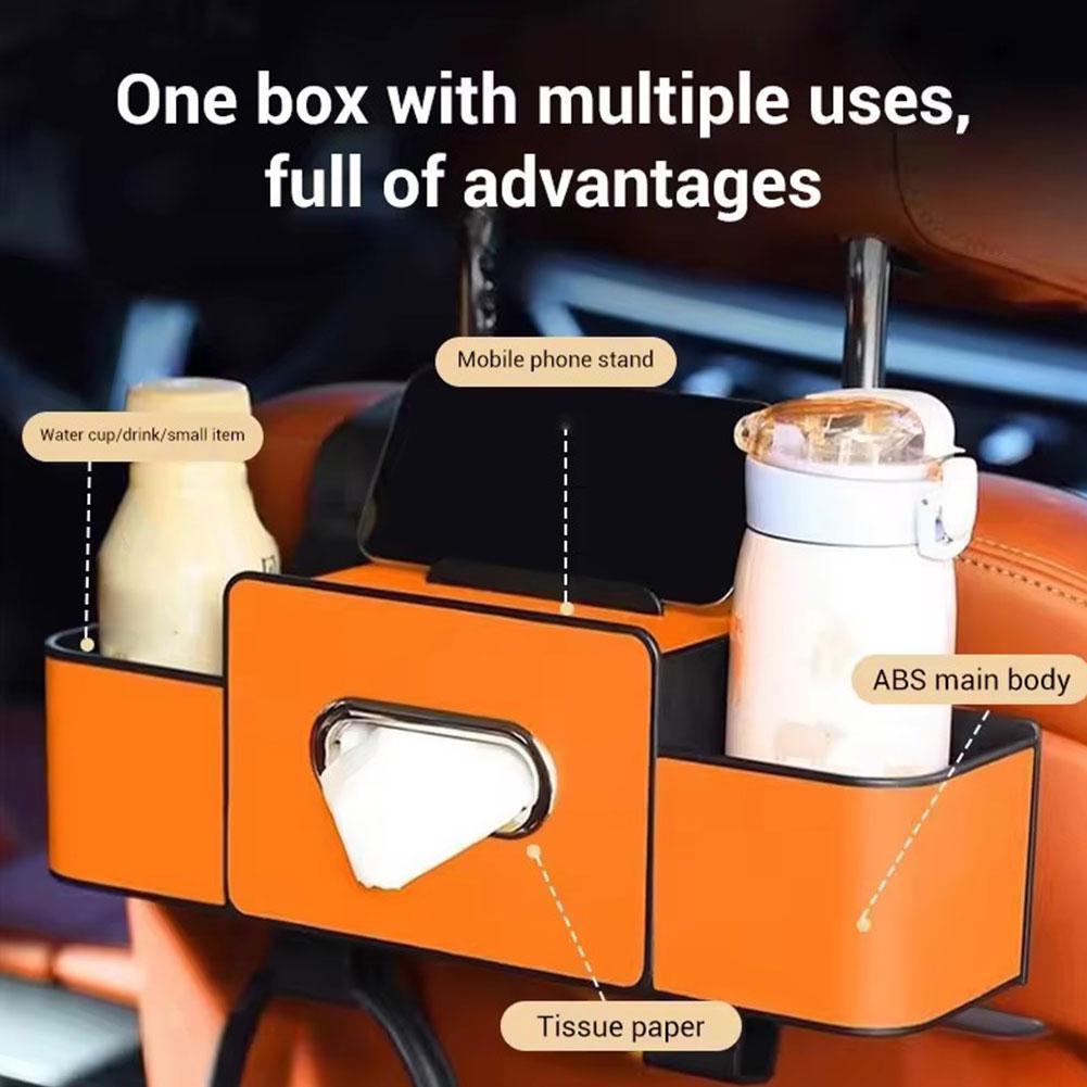 Car Multifunctional Tissue Storage Box Under Seat Auto Back Seat Paper Bag Place Water Cup Holder Hanging Hook Organizer