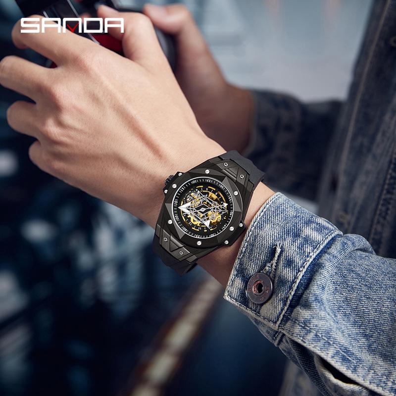 Sanda 7014 Skelett Herren Automatik Silikon Uhr - Trendiges und Cooles Design