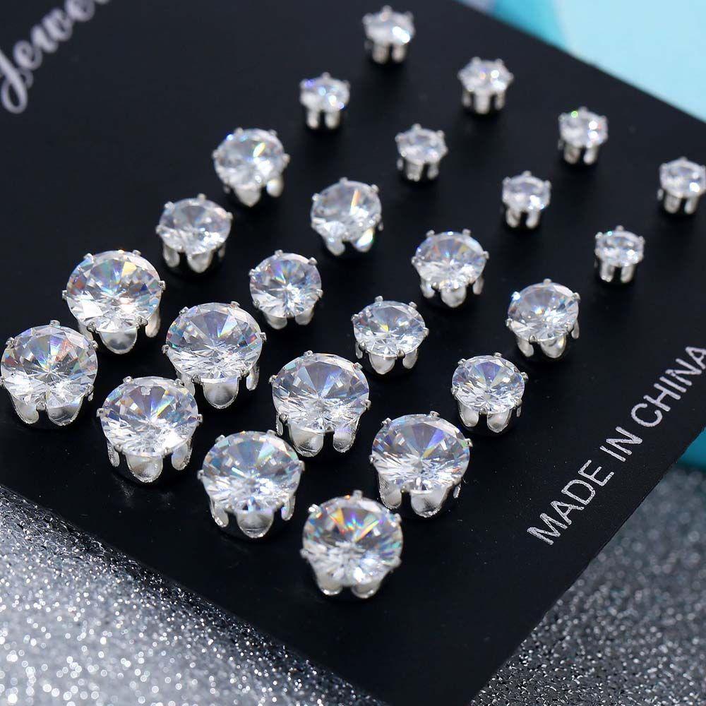 Geometric Crystal For Women Metal 12 Pair/Set Accessories Jewelry Stud Earrings Earring Sets