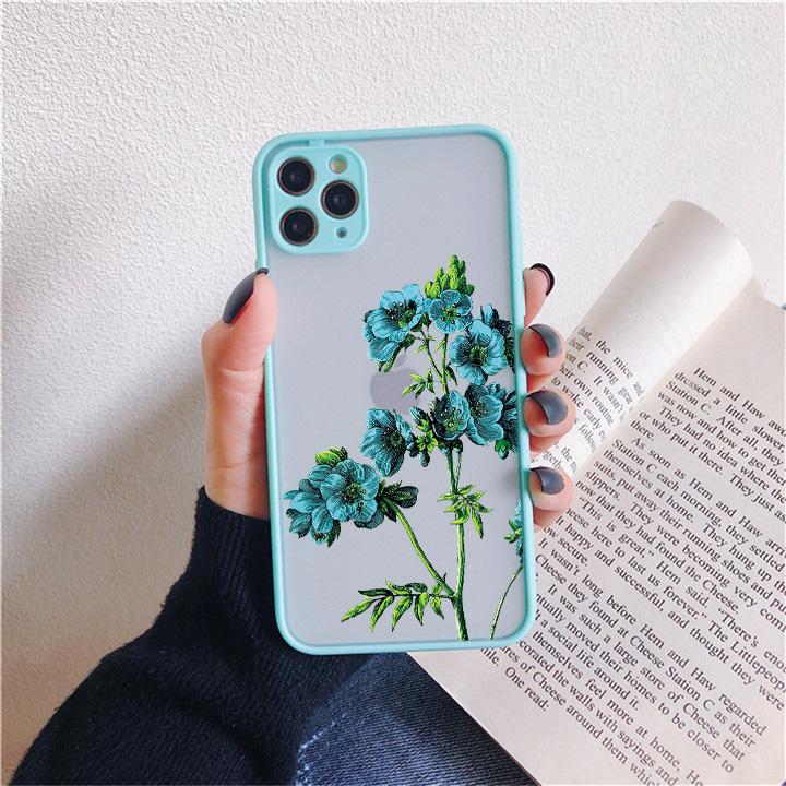 Purple Flower Phone Case for iphone 12 11 13 14 15 16 Pro Max X XS MAX XR for iphone 7 8 Plus SE 2020 Shockproof Mint Blue Cover