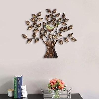 76 Cm Bird Sitting On Tree Wrought Iron Metal Hand Made Colourful Design Wall Hanging