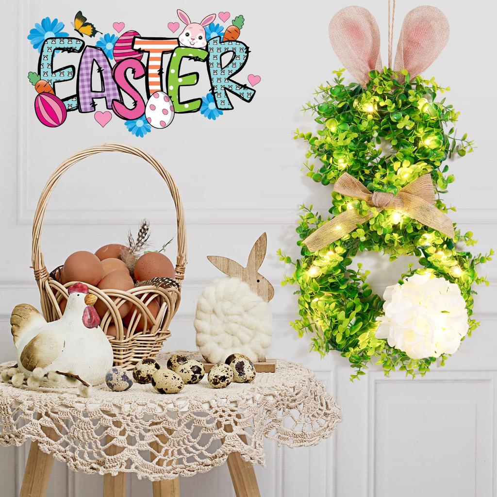 Spring Wreath Door Hanging Decoration Artificial Wreath with LED Light for Front Door Porch Wedding Indoor and Outdoor