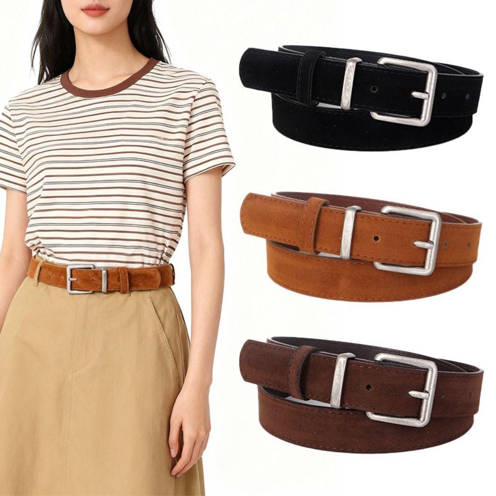 Alloy Buckle Suede Belt Faux Suede Decorative Belt Fashion Ladies Belt  Casual Outfit