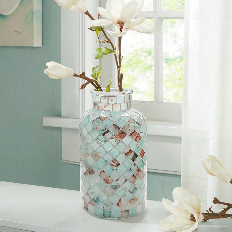 Pastoral Pink Purple Floral Straight Mosaic Glass Vase Fashion Home Guest Restaurant Decoration Countertop Vase