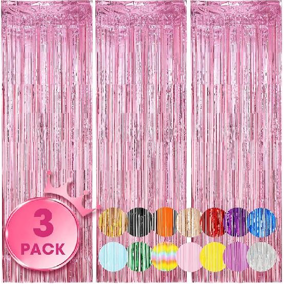 3 Pack 3.3x8.2 Feet Gold Foil Fringe Backdrop Curtains, Tinsel Streamers, Fringe Backdrop for 2025 New Years Eve, Graduation, Birthday, Baby Shower,