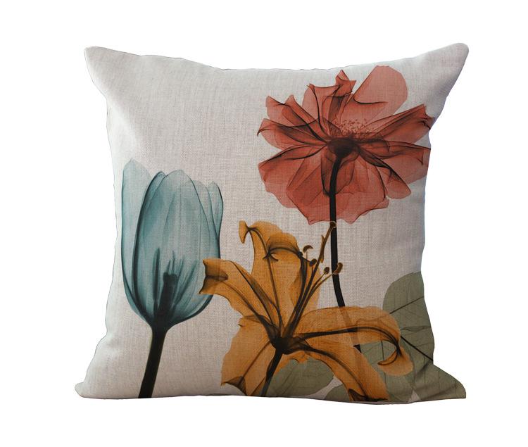 Barevný rostlinný polštář s květinami, povlak na polštář, na pohovku, obývací pokoj, dekorativní polštář, lněné prádlo