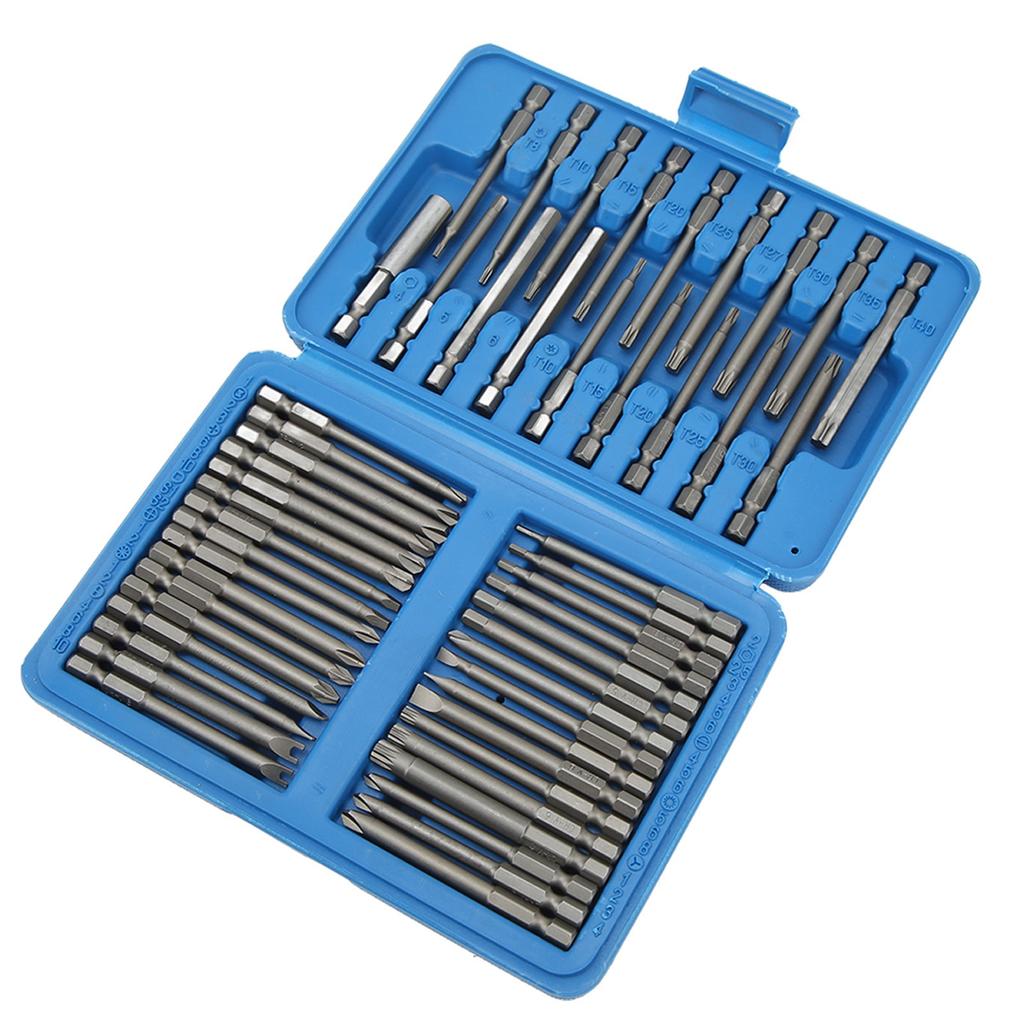 50pcs Extra Long Security Bit Set Square Flat Hex Spline Clutch Torq Multi Sizes Screwdriver Bits
