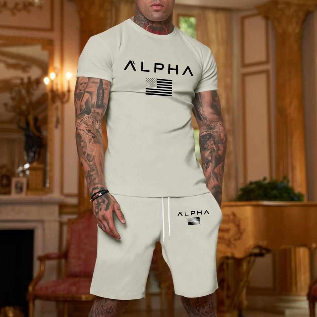 Men's Printed Plus Size Loose Short-Sleeve And Shorts Set Casual Short-Sleeve And Shorts Set