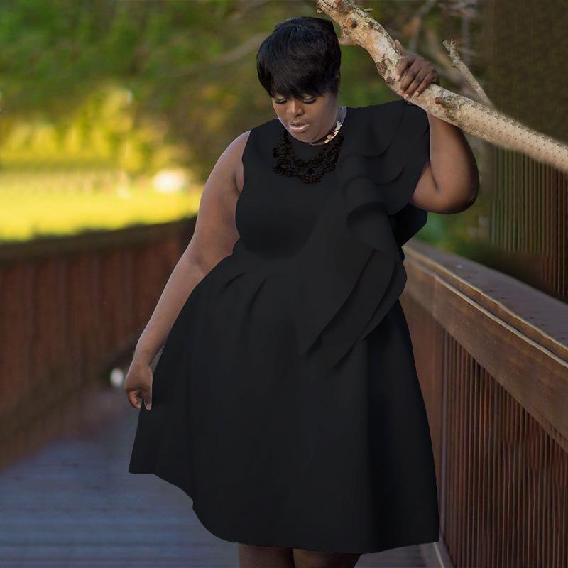 Womens Plus Size Ruffle Detail Sleeveless A Line Flare Midi Dress 1XL чёрный