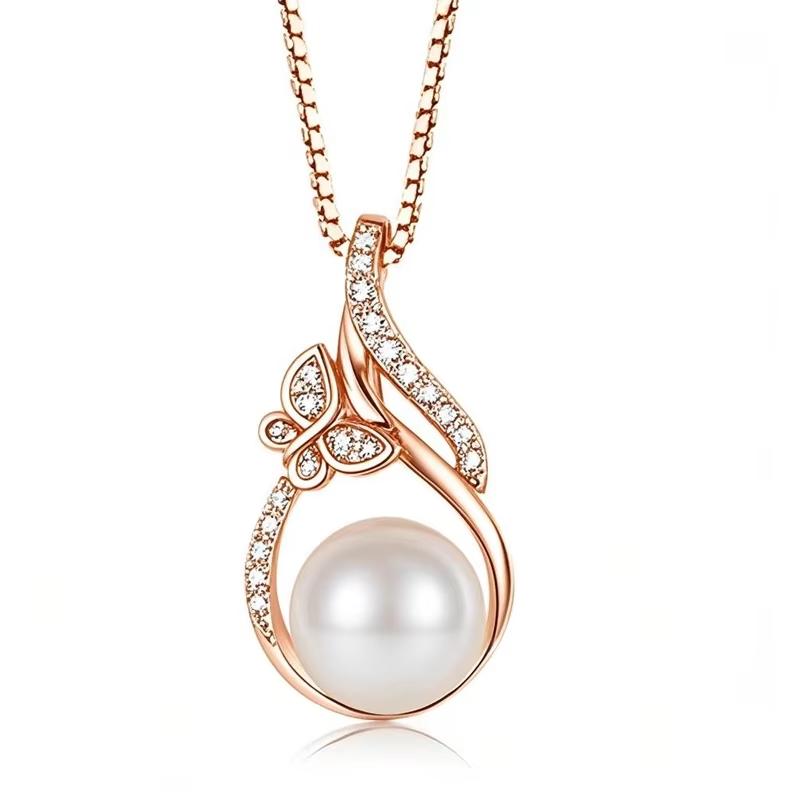 925 Sterling Silver Butterfly Pearl Pendant Cubic Zirconia Imitation Pearl Box Chain Pendant Fine Jewelry
