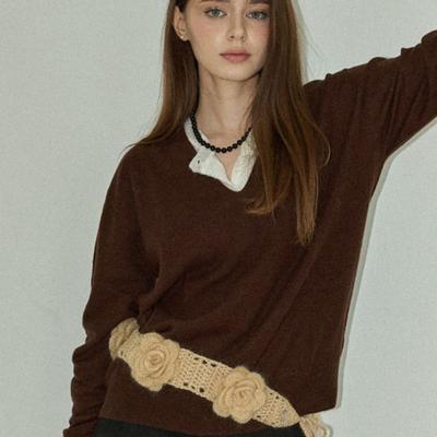 Slowslowly Camellia Handmade Crochet Mohair Knit Wide Belt _ Beige