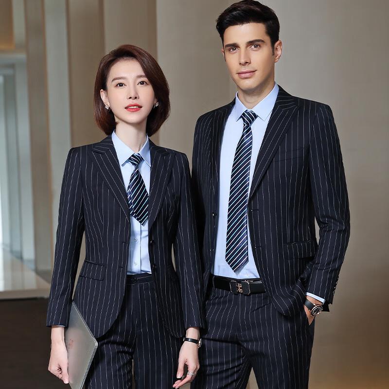 

Teluoman Unisex Business Stripe Wool Suit Set M