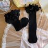 Breathable Cotton Hosiery Socks for Girls Toddler Stretchy Knee High Socks Puff Edge Lace Bows Socks for Autumn Spring