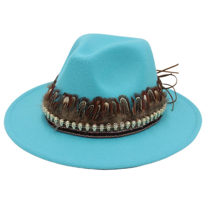 Indisk Amerikansk Stil Hög Hatt Liten Skalle Hip Hop Jazzhatt Europeisk Och Amerikansk Stil Stor Brätte Fjäder Accessoarer Filthatt