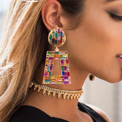 Vintage Luxury Geometric Square Drop Dangle Earrings Multicolor Synthetic Zircon Christmas All Season Jewelry for Party Gift