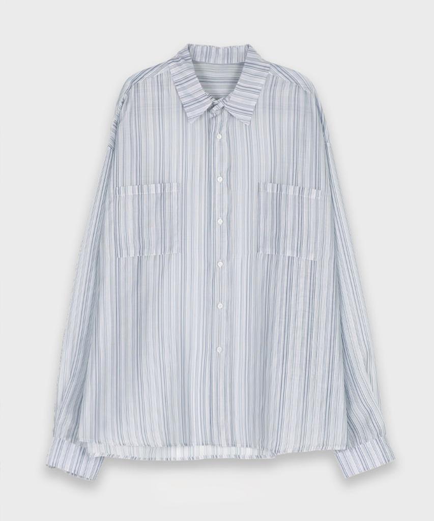 CHICKS Oversized Striped See-Through Shirt Blue