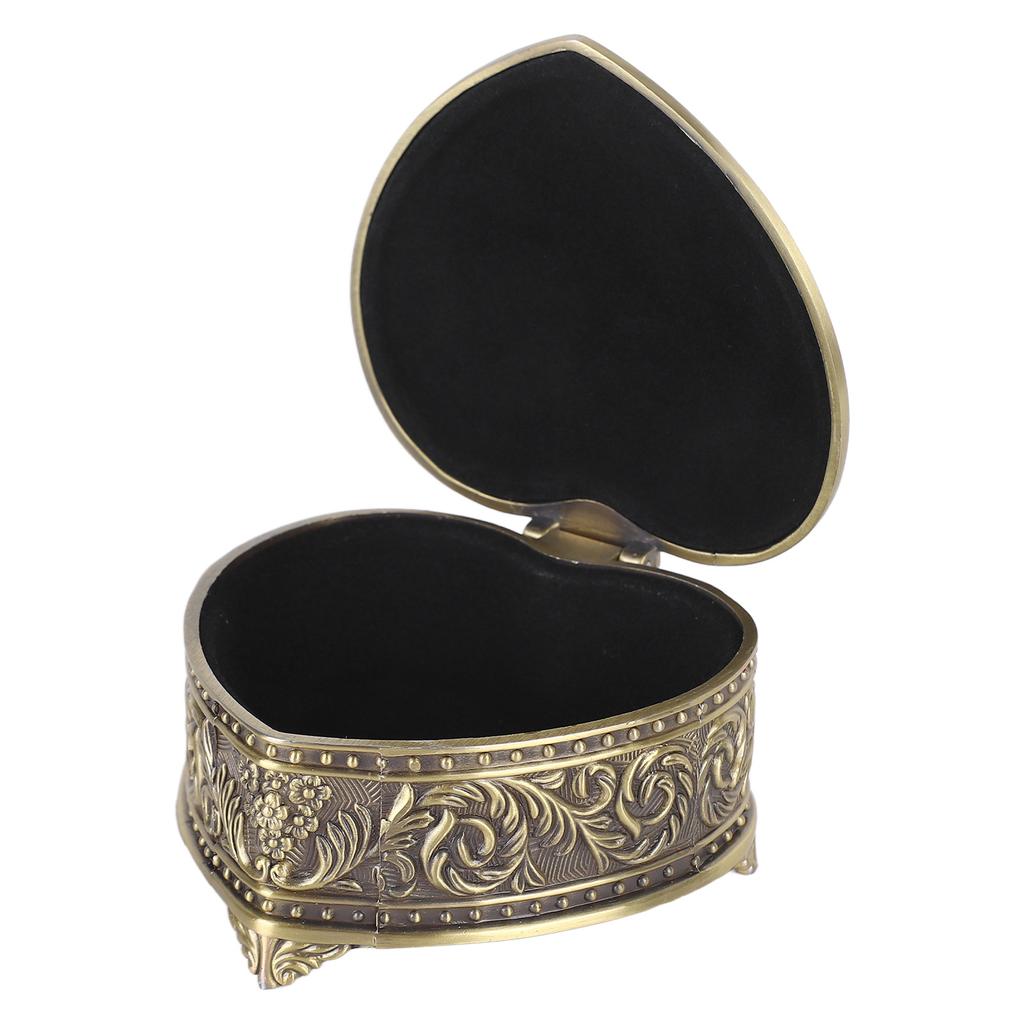 Heart Shaped Jewelry Box Alloy Vintage Trinket Organizer Versatile Storage Case 8x8x4.5cm for Brooch Rings Earrings
