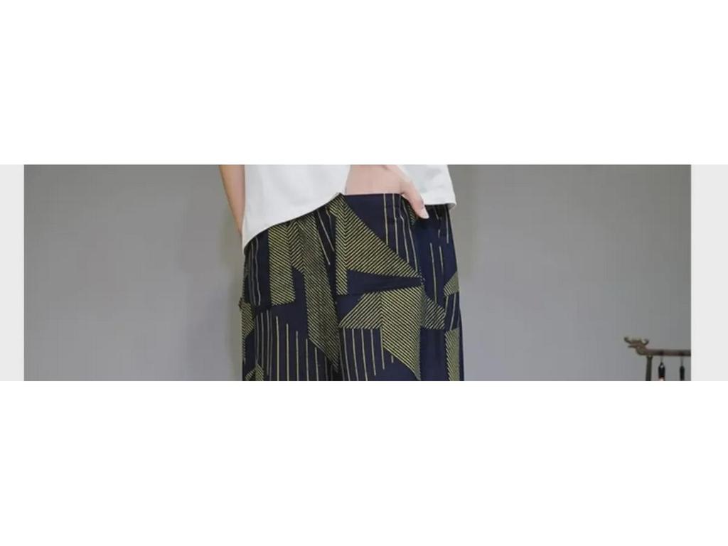 Herren Retro Leinen Print Kordelzug Haremshose - Nationaler Stil Cropped für Frühling & Herbst