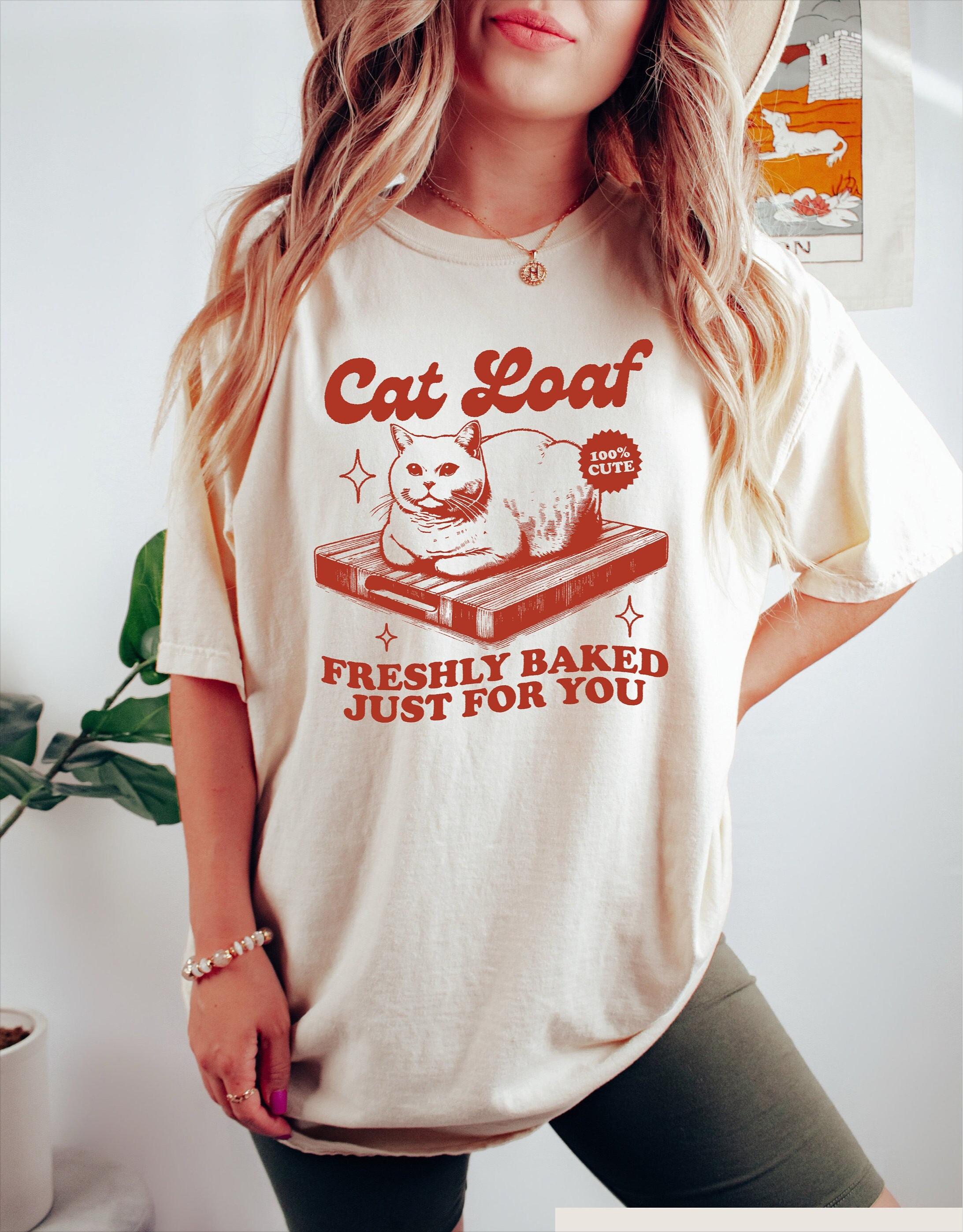 

Womens Plus Size Cat Loaf Tshirt Funny Cat Meme Retro Tshirt Pure Cotton Breathable Fashionable and Versatile Unisex Oversized XL