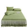Thickened Taffeta Bed Skirt Set: Korean Style Lace Bedspread & Mattress Cover (3-Piece, Solid Color)