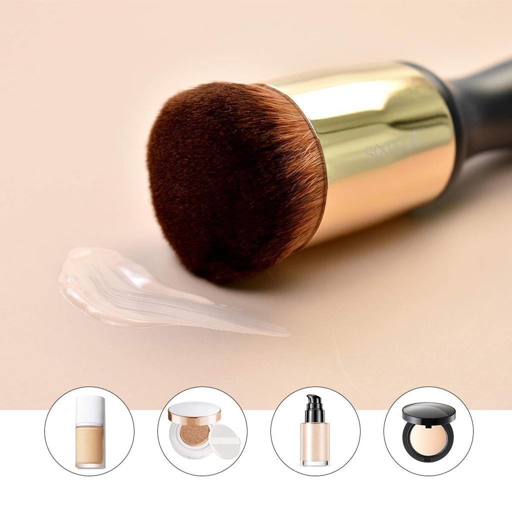 SIXPLUS Foundation Brush, Face Brush, Makeup Brush, Round, Soft, Skin-Friendly, Popular, Wooden Handle, Black
