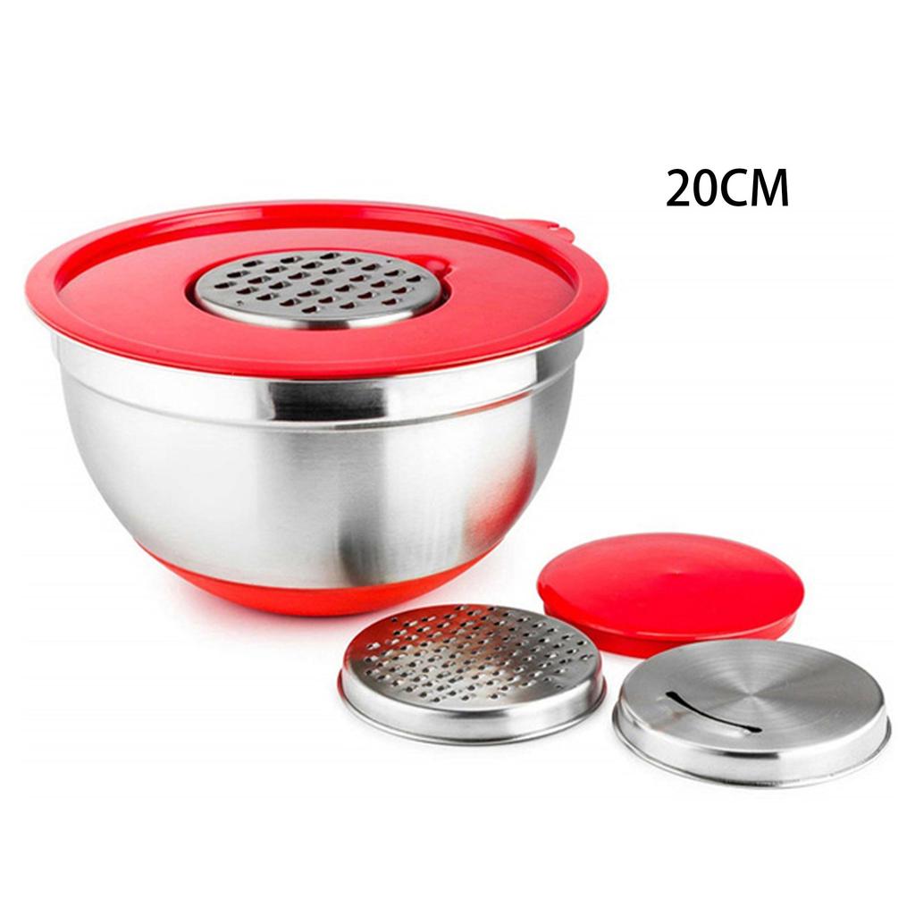 Stainless Steel Mixing Bowl Set with Graters, Lid and Non-slip Silicone Bottom, Multi-purpose Kitchen Prep Bowls for Baking Cooking Salad Dough Mixing
