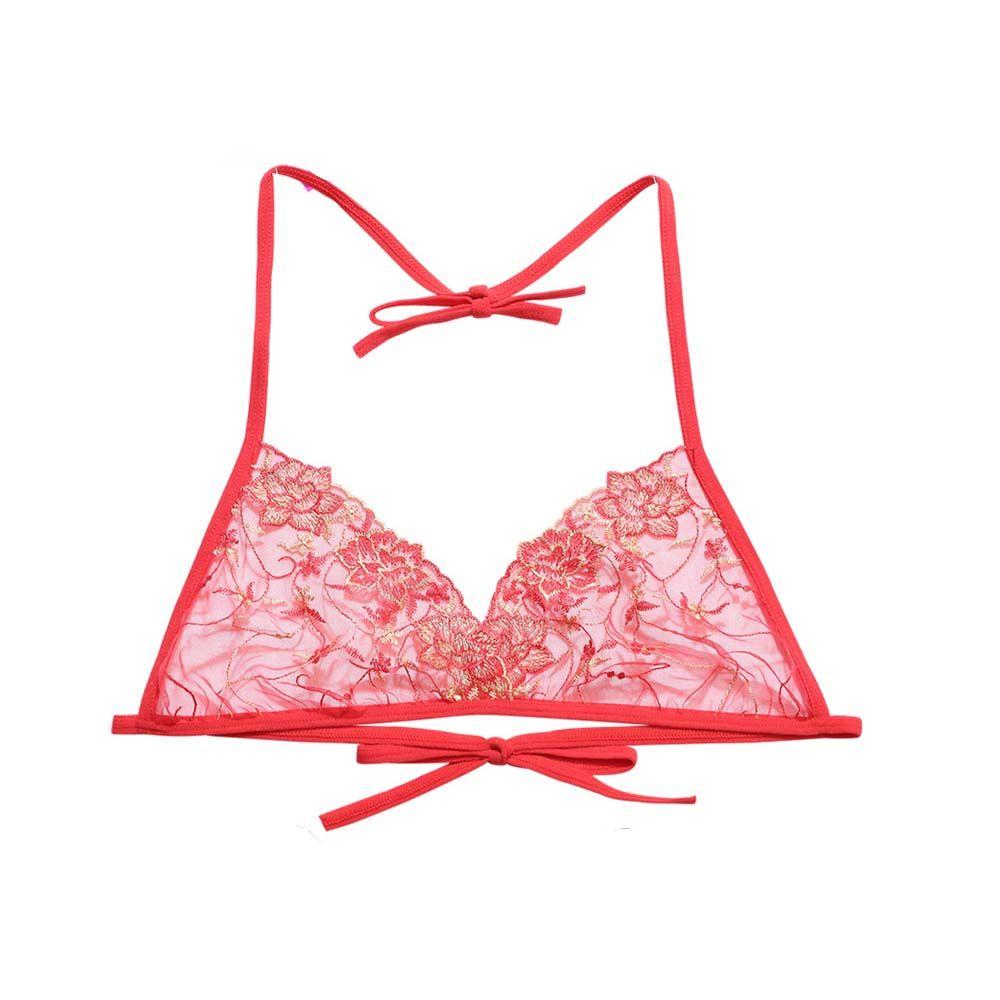 

и Американский Цветок Полый Открытая Спина Бретели Вышитое Нижнее Белье Женские Бюстгальтеры Сексуальное Нижнее Белье красный